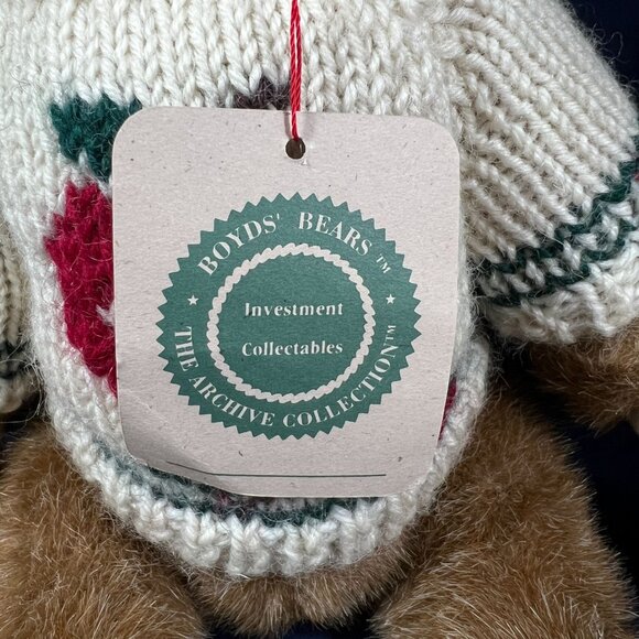 Boyds Bears Collectible Plush Bear With White Knit Apple Sweater - Picture 3 of 4